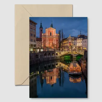 Ljubljana Slovenia Canal Church Night Reflection