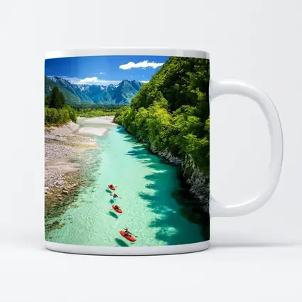 Kayakers on Clear Turquoise Mountain River