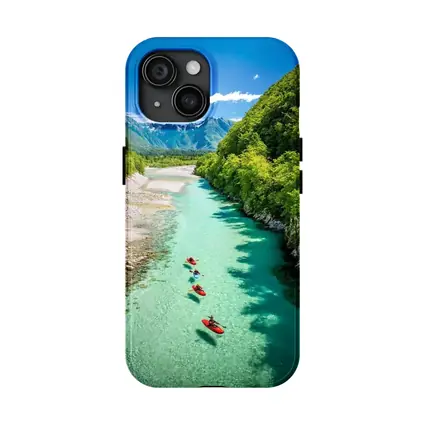 Kayakers on Clear Turquoise Mountain River