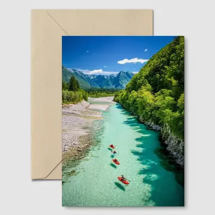 Kayakers on Clear Turquoise Mountain River