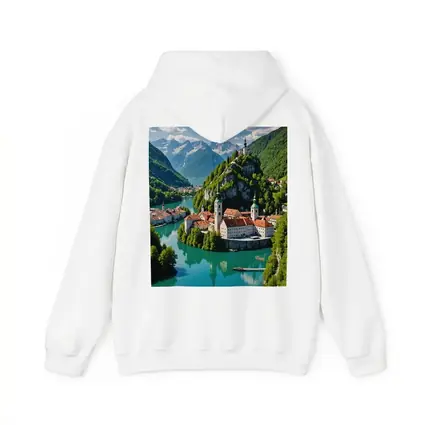 Alpine Monastery Town Turquoise River Mountains