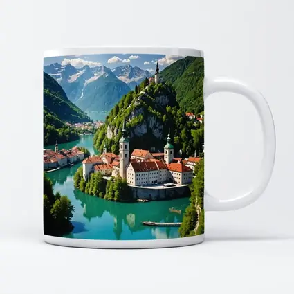 Alpine Monastery Town Turquoise River Mountains
