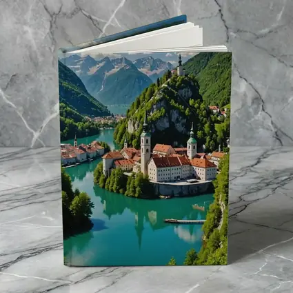 Alpine Monastery Town Turquoise River Mountains