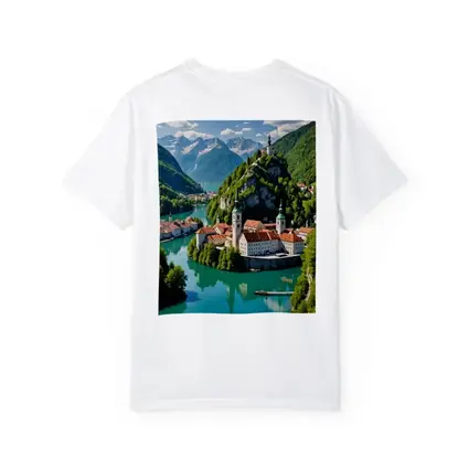 Alpine Monastery Town Turquoise River Mountains