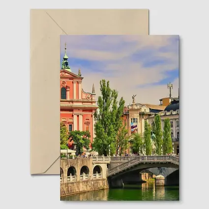 Ljubljana Slovenia Church River Bridge Cityscape