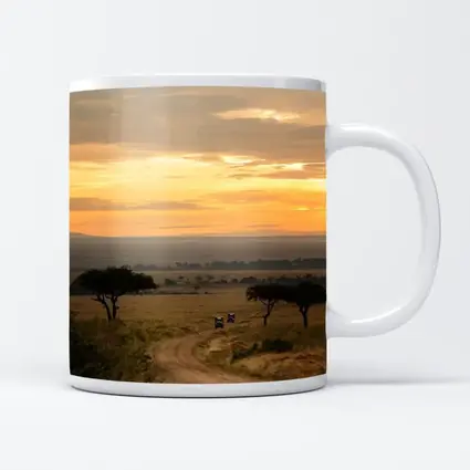 Safari Jeeps Dirt Road African Savanna Sunset