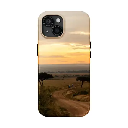 Safari Jeeps Dirt Road African Savanna Sunset