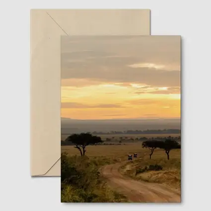 Safari Jeeps Dirt Road African Savanna Sunset