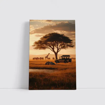 African Safari Jeep Golden Savanna Sunset