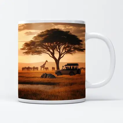 African Safari Jeep Golden Savanna Sunset