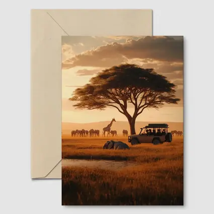 African Safari Jeep Golden Savanna Sunset