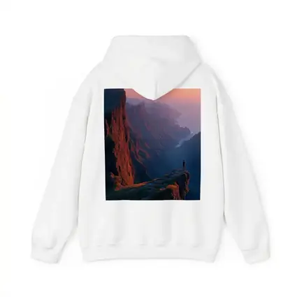 Lone Figure Standing Cliff Edge Sunset Mountains