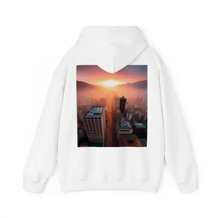 Aerial City Skyline Glowing Sunset Mountains