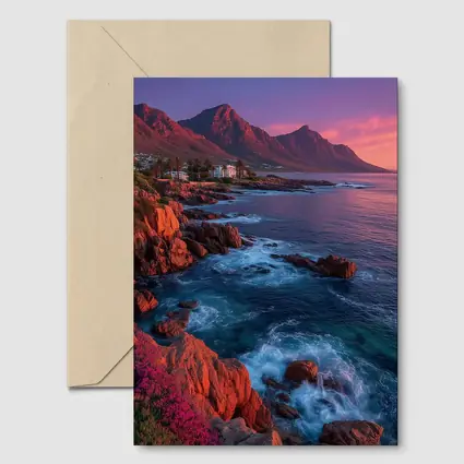 Cape Town Coastline Mountains Sunset Purple Sky