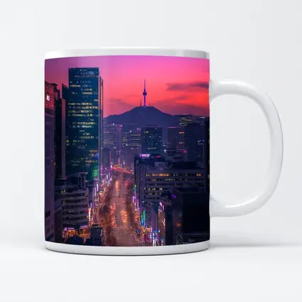 Seoul City Skyline At Purple Sunset
