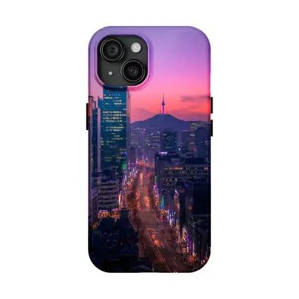 Seoul City Skyline At Purple Sunset