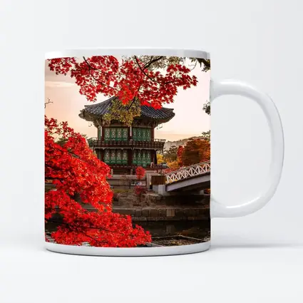Korean Palace Pavilion Red Autumn Leaves