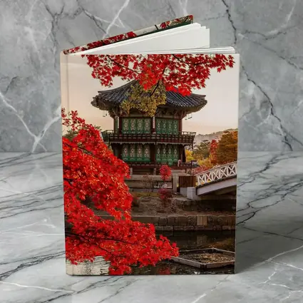 Korean Palace Pavilion Red Autumn Leaves