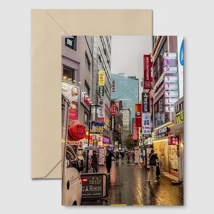 Seoul South Korea Rainy Street Night Scene