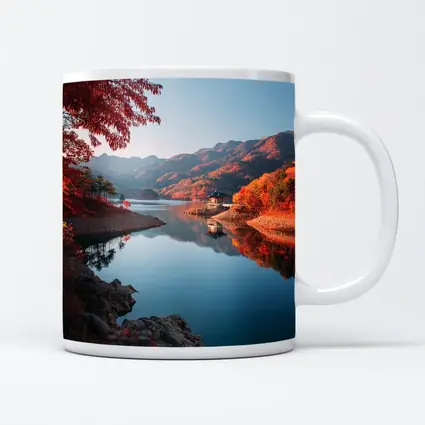 Korean Pavilion Lake Autumn Mountain Reflection