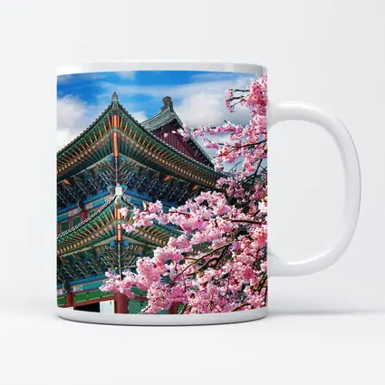 Korean Palace Cherry Blossoms Blue Sky