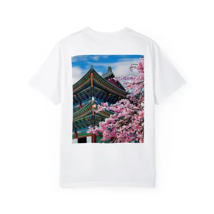 Korean Palace Cherry Blossoms Blue Sky