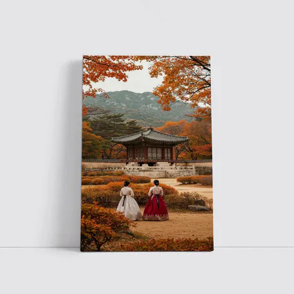 Korean Women Hanbok Autumn Palace Garden