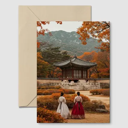 Korean Women Hanbok Autumn Palace Garden