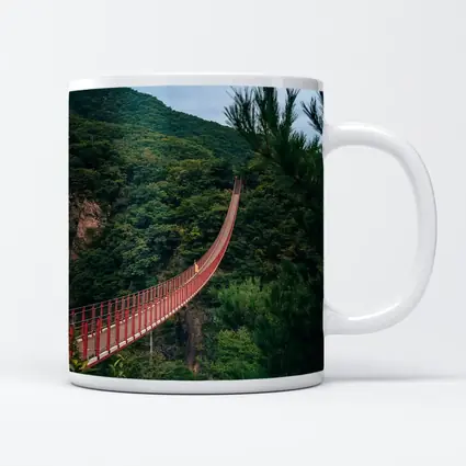 Red Suspension Bridge Green Mountain Forest