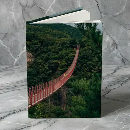Red Suspension Bridge Green Mountain Forest