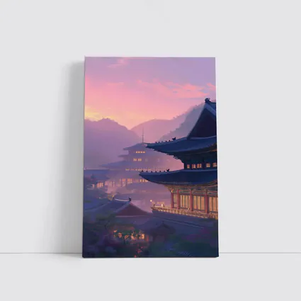 Korean Palace at Misty Pink Sunset