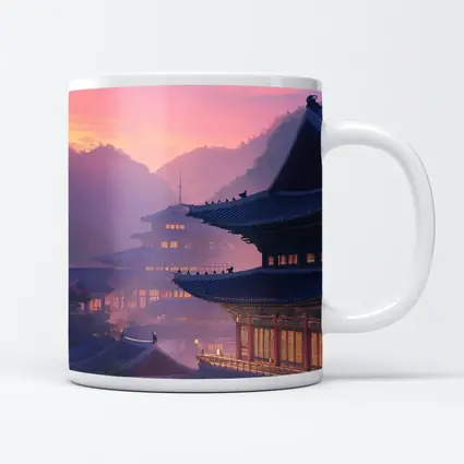 Korean Palace at Misty Pink Sunset