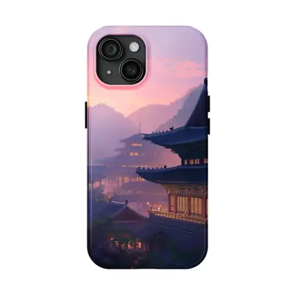 Korean Palace at Misty Pink Sunset