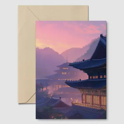 Korean Palace at Misty Pink Sunset