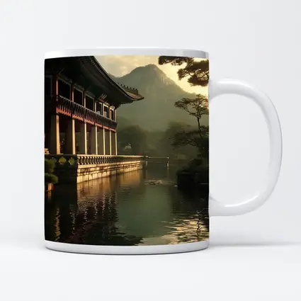 Korean Palace Pavilion Mountain Misty Lake