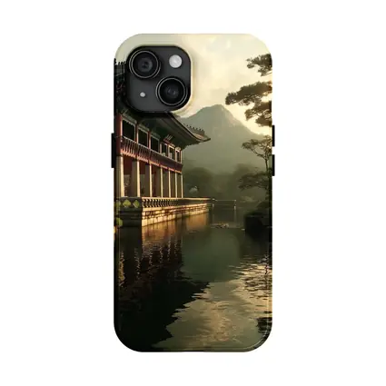 Korean Palace Pavilion Mountain Misty Lake