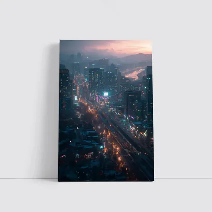 Seoul City Skyline At Dusk Neon