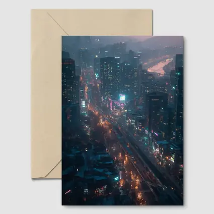 Seoul City Skyline At Dusk Neon