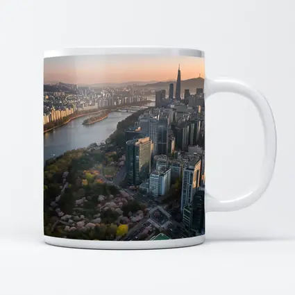 Seoul Skyline Han River Cherry Blossoms Sunset