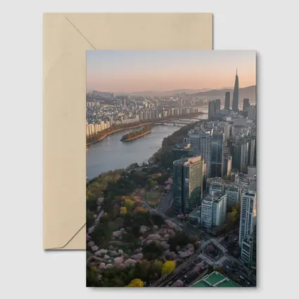 Seoul Skyline Han River Cherry Blossoms Sunset