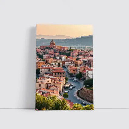 Italian Hilltop Town Warm Sunset Sky