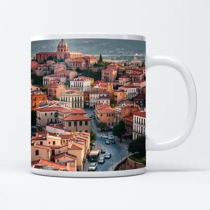 Italian Hilltop Town Warm Sunset Sky