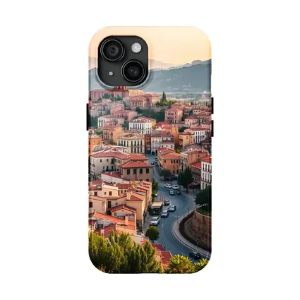Italian Hilltop Town Warm Sunset Sky