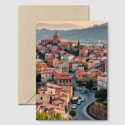 Italian Hilltop Town Warm Sunset Sky