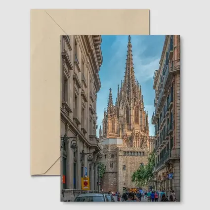 Barcelona Cathedral Gothic Spire Street View