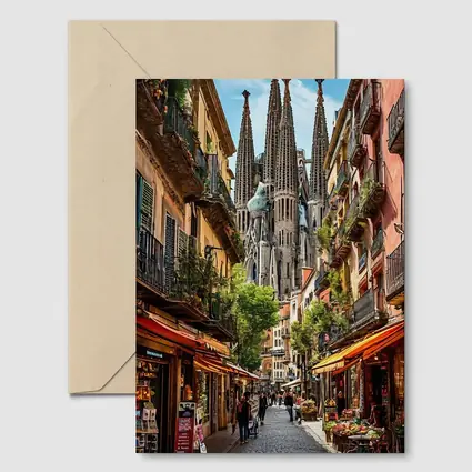 Barcelona Street Sagrada Familia Cathedral View