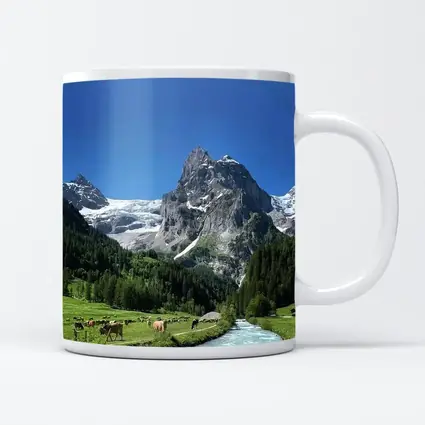 Swiss Alps Mountain Valley River Cows