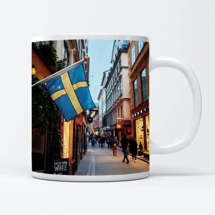 Swedish Flag Old Town Stockholm Street Scene