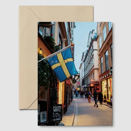 Swedish Flag Old Town Stockholm Street Scene