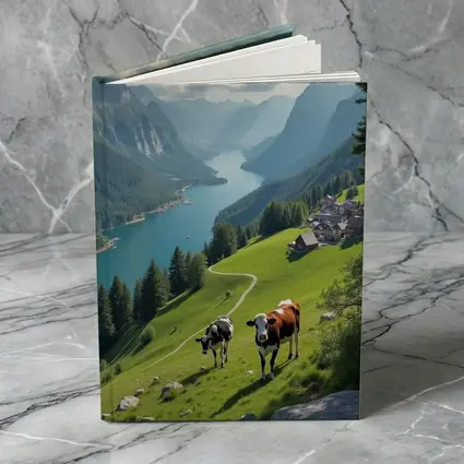 Cows Grazing Alpine Meadow Mountain Lake View